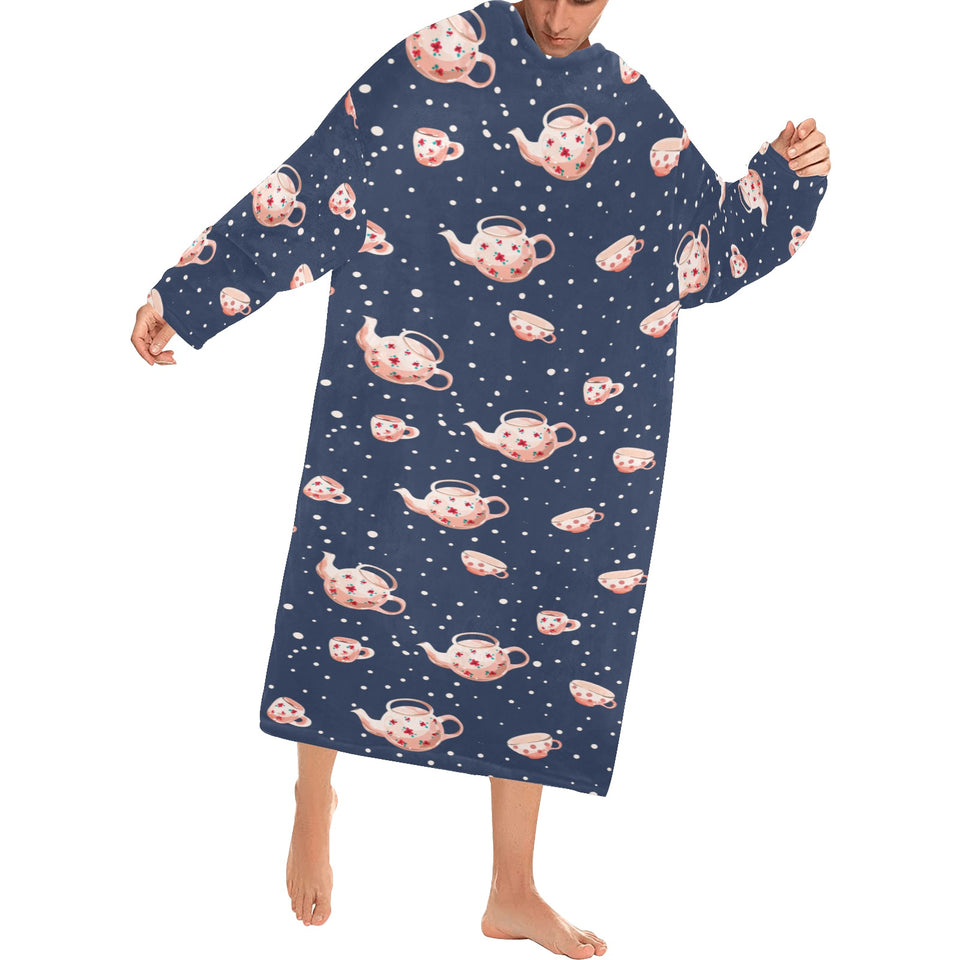 Tea pots Pattern Print Design 04 Blanket Robe with Sleeves