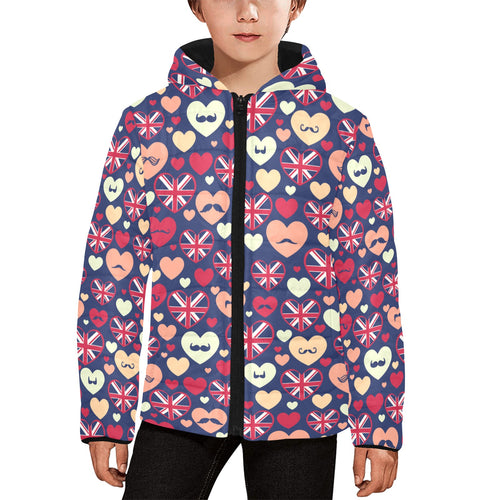 British Pattern Print Design 02 Kids' Boys' Girls' Padded Hooded Jacket
