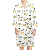 Silhouettes of goat and tree pattern Men's Long Sleeve Belted Night Robe