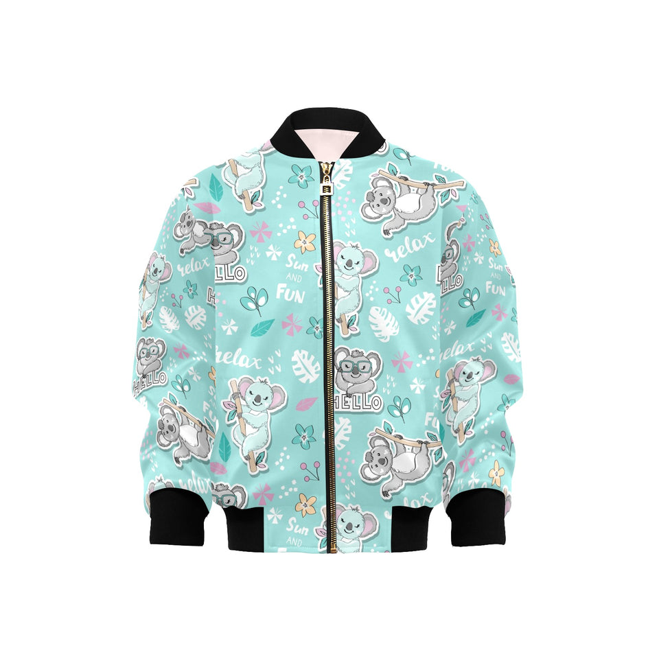 Cute koalas blue background pattern Kids' Boys' Girls' Bomber Jacket