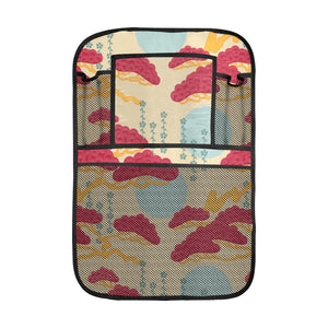 Red Bonsai gray sun japanese pattern Car Seat Back Organizer