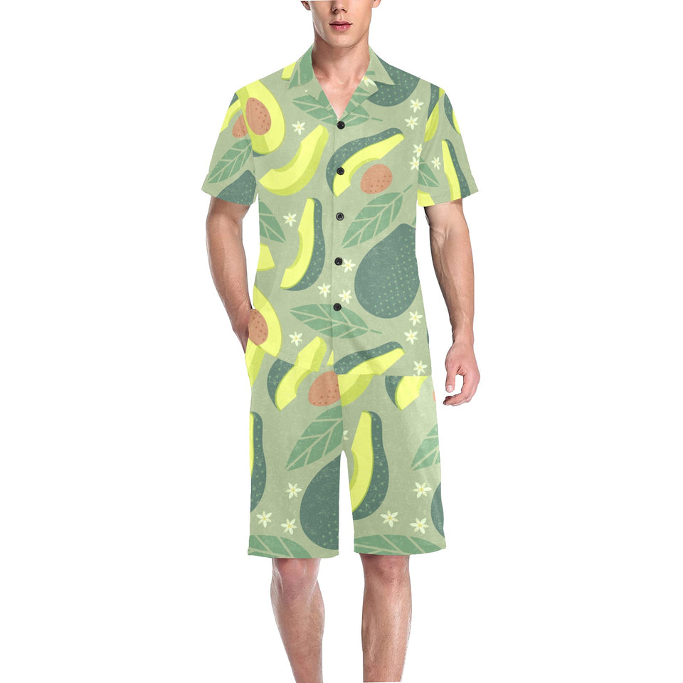 Avocado pattern Men's V-Neck Short Pajama Set