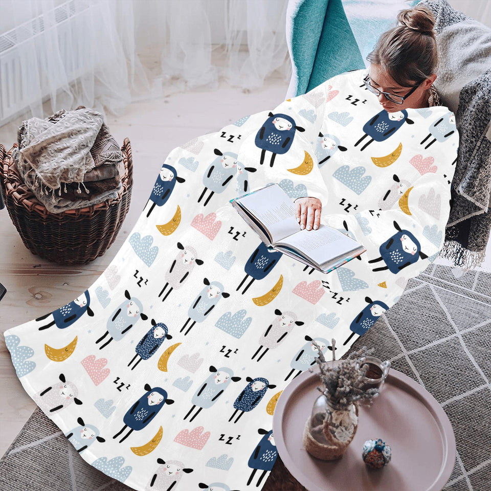 Cute sleeping sheep moon cloud pattern Blanket Robe with Sleeves