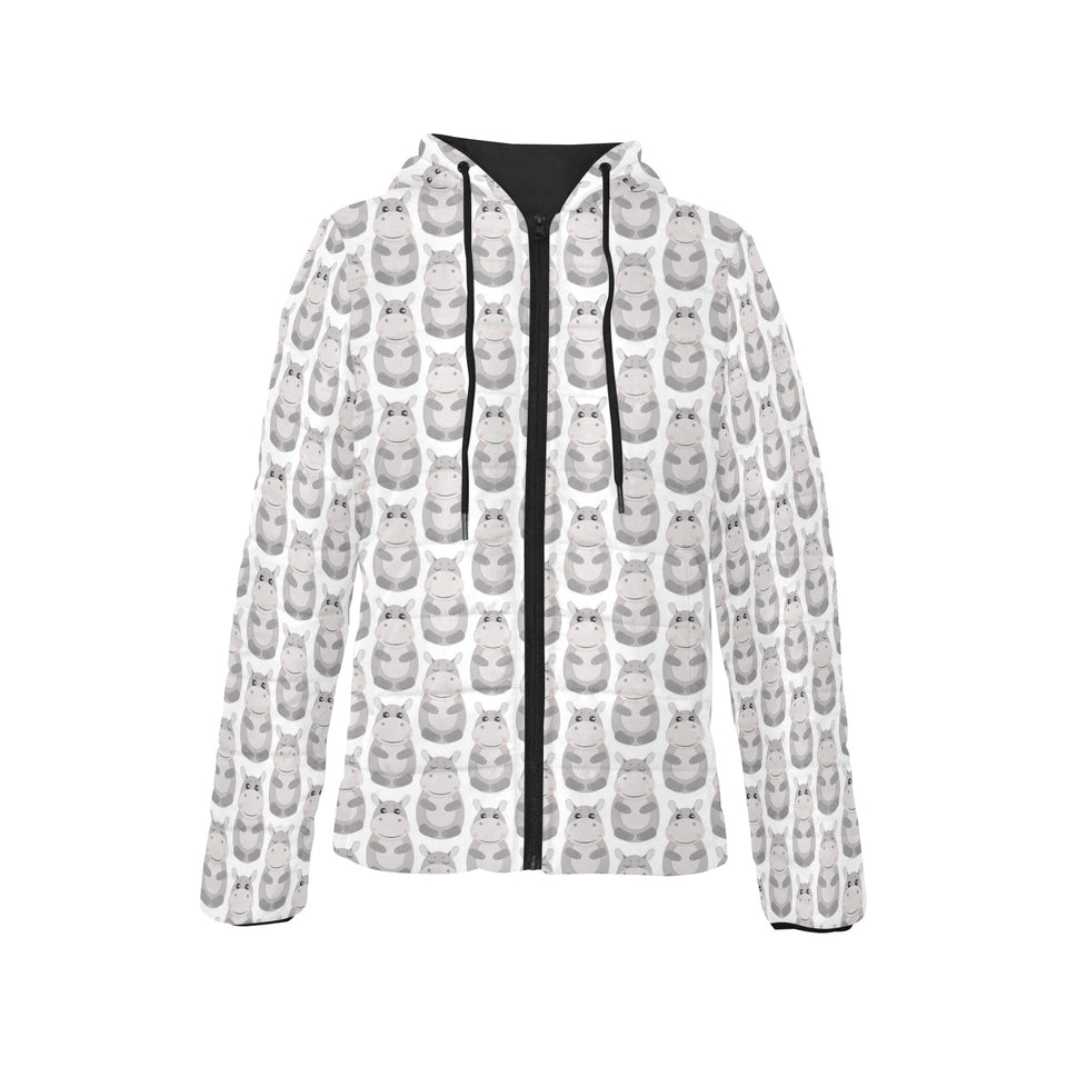 Hippopotamus Pattern Print Design 05 Women's Padded Hooded Jacket
