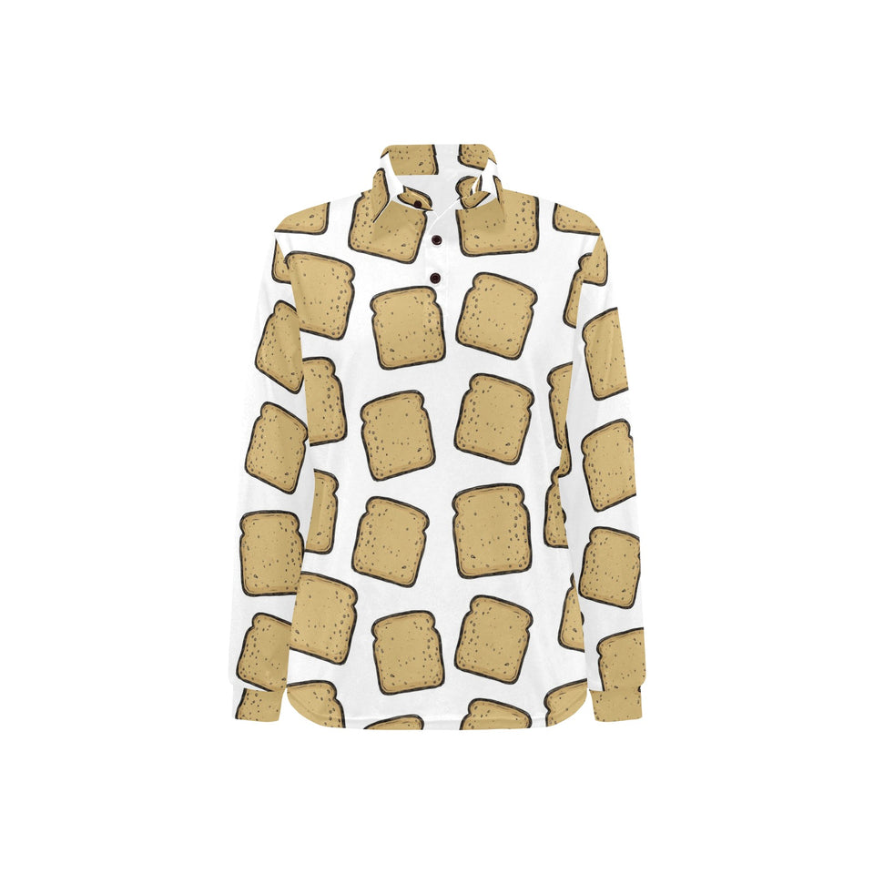 Bread Toast Pattern Print Design 03 Women's Long Sleeve Polo Shirt