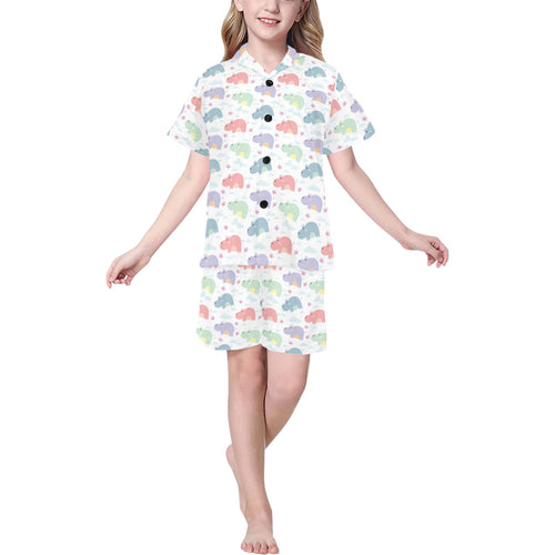 Hippopotamus Pattern Print Design 03 Kids' Boys' Girls' V-Neck Short Pajama Set