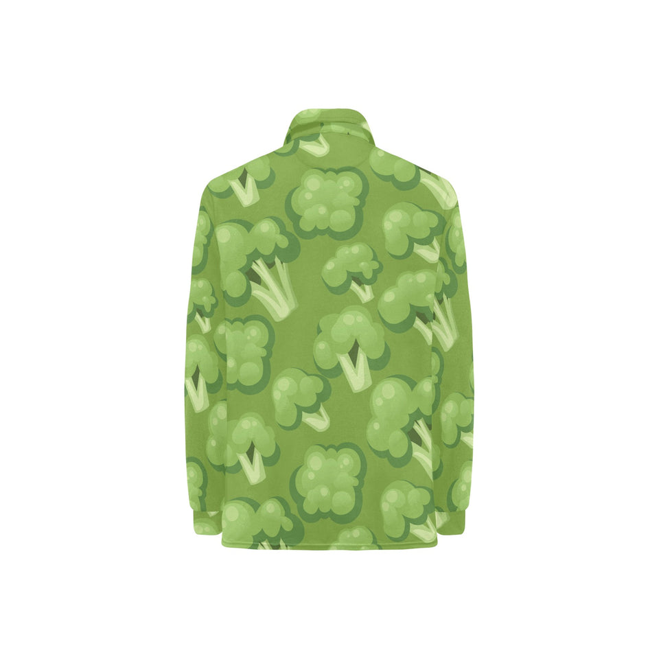 Broccoli pattern green background Women's Long Sleeve Polo Shirt