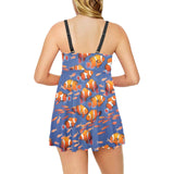 Clown Fish Pattern Print Design 04 Chest Sexy Pleated Two Piece Swim Dress