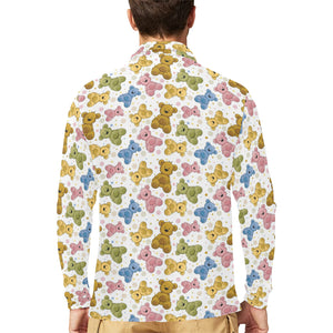 Teddy Bear Pattern Print Design 01 Men's Long Sleeve Polo Shirt
