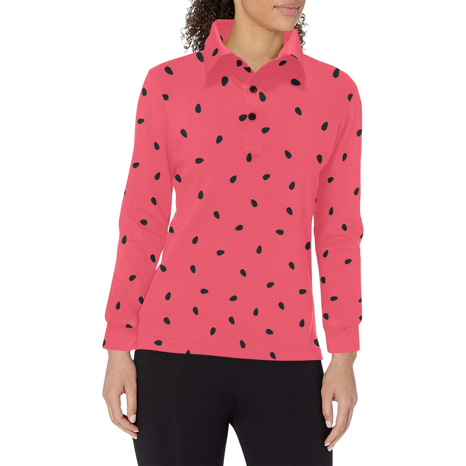 watermelon texture background Women's Long Sleeve Polo Shirt