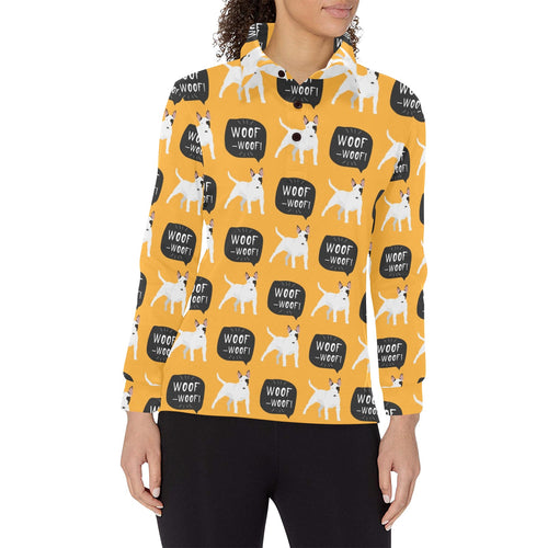Bull Terrier Pattern Print Design 03 Women's Long Sleeve Polo Shirt