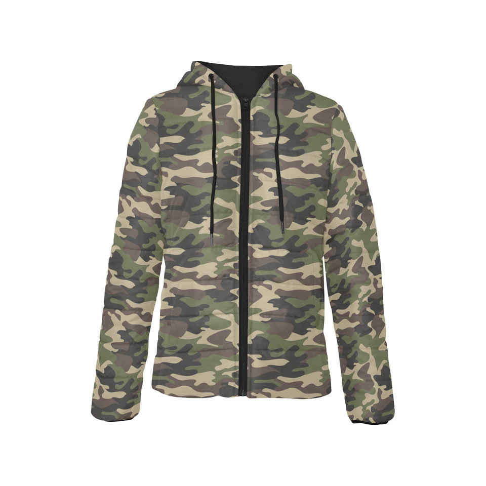 Dark Green camouflage pattern Women's Padded Hooded Jacket