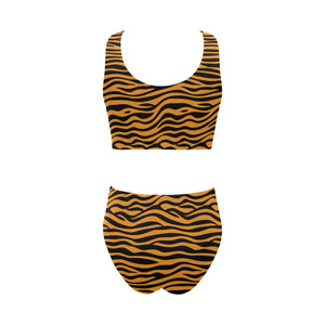 Bengal tigers skin print pattern background Chest Bowknot High Waisted Bikini Swimsuit