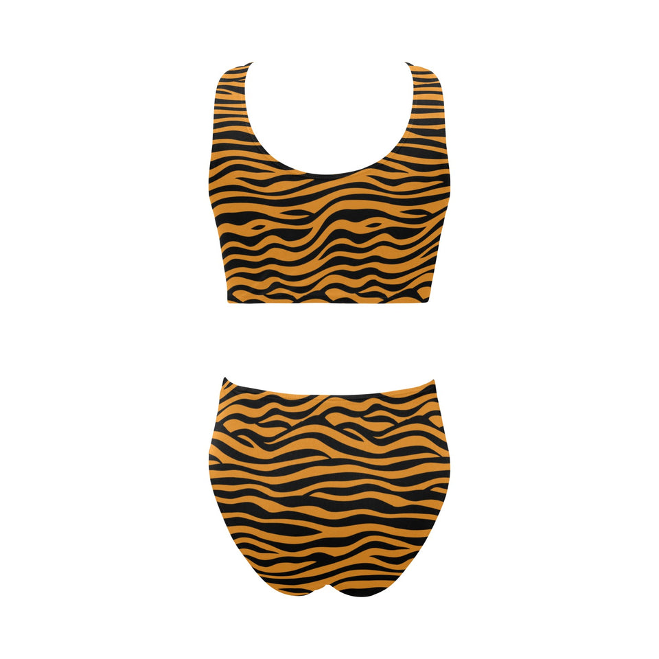 Bengal tigers skin print pattern background Chest Bowknot High Waisted Bikini Swimsuit