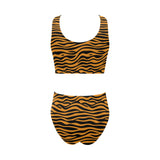 Bengal tigers skin print pattern background Chest Bowknot High Waisted Bikini Swimsuit