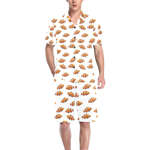 Clown Fish Pattern Print Design 03 Men's V-Neck Short Pajama Set