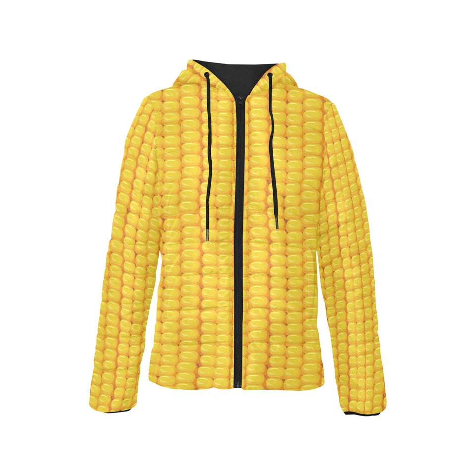 Corn Pattern Print Design 04 Women's Padded Hooded Jacket