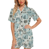 Dragonfly Butterfly Plants insect flower vintage s Women's V-Neck Short Pajama Set