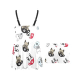 French bulldog cup paw pattern Chest Sexy Pleated Two Piece Swim Dress