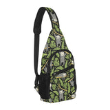 Cute sloths tropical palm leaves black background All Over Print Chest Bag