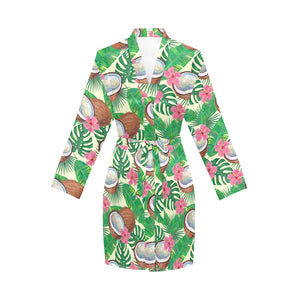 Coconut Pattern Print Design 01 Women's Long Sleeve Belted Night Robe