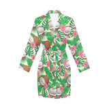 Coconut Pattern Print Design 01 Women's Long Sleeve Belted Night Robe