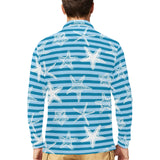 Starfish blue blackground Men's Long Sleeve Polo Shirt