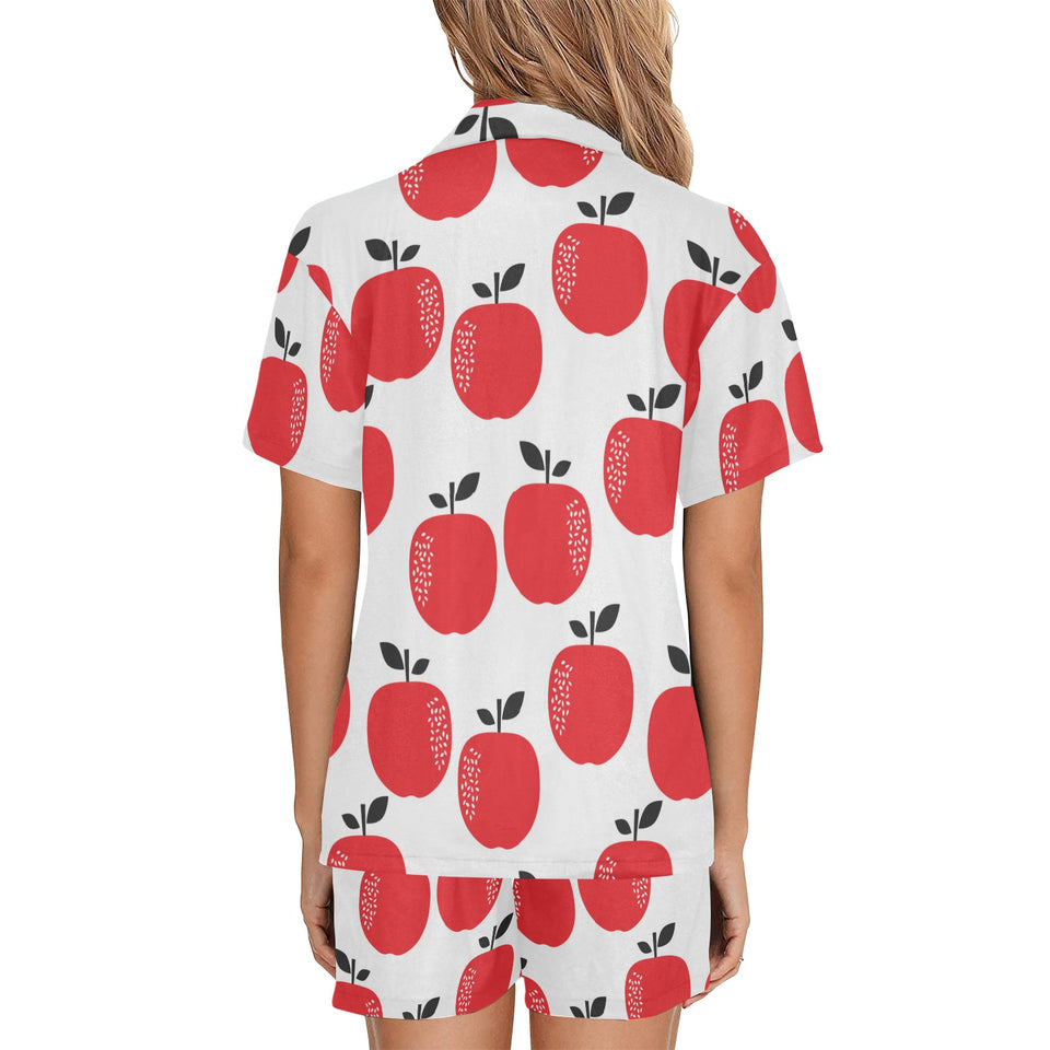 red apples white background Women's V-Neck Short Pajama Set