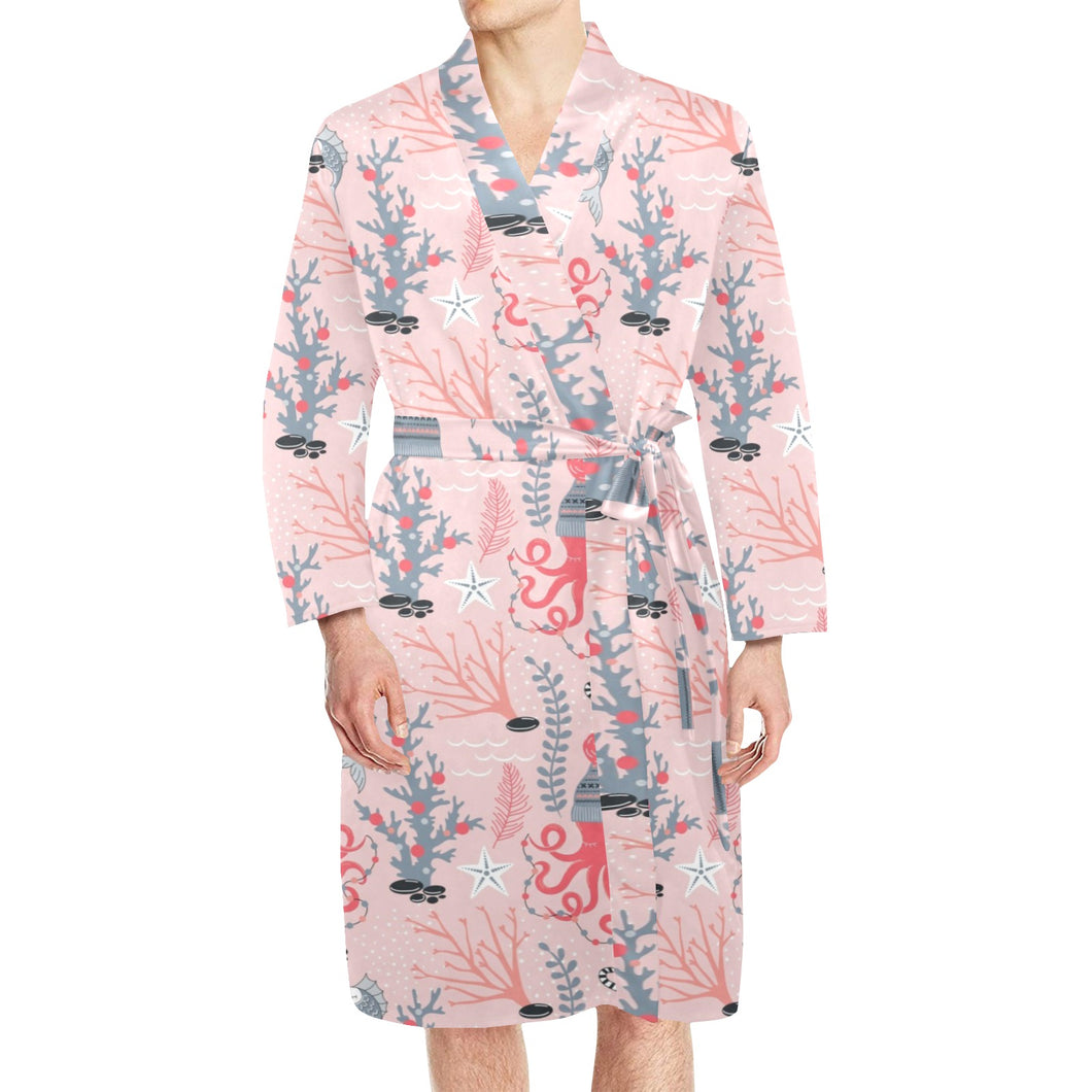 Octopus winter hat garland Fish candy Seaweed Cora Men's Long Sleeve Belted Night Robe