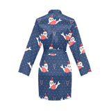 Cute sea lion seal christmas hat candy cane heart Women's Long Sleeve Belted Night Robe