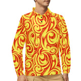 Fire flame design pattern Men's Long Sleeve Polo Shirt