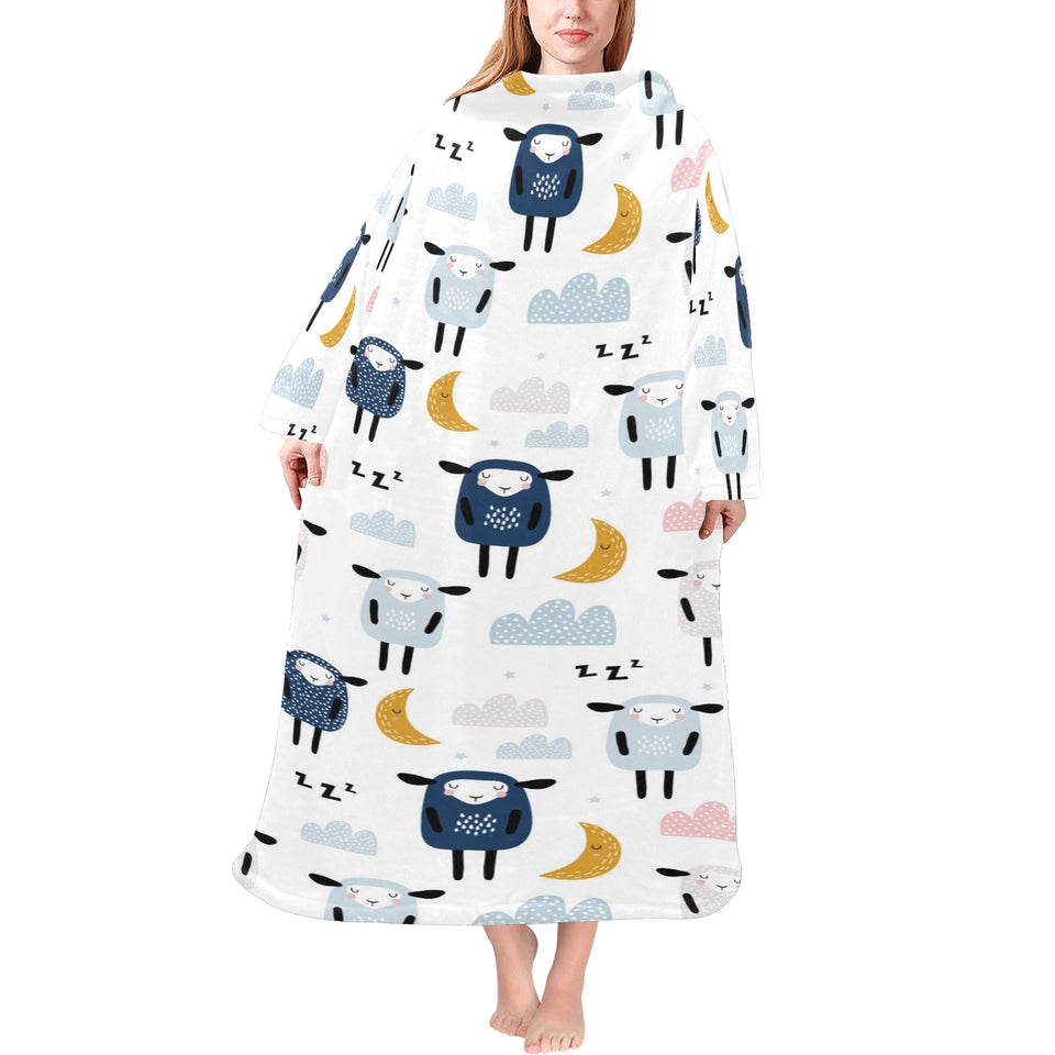 Cute sleeping sheep moon cloud pattern Blanket Robe with Sleeves