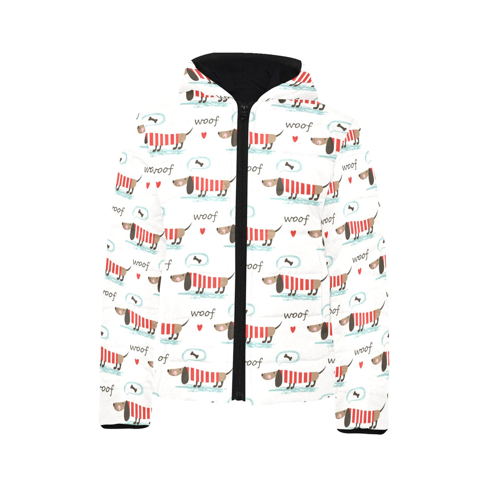 Cute dachshund bone pattern Kids' Boys' Girls' Padded Hooded Jacket