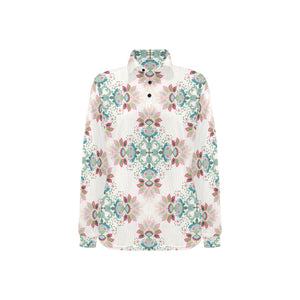 Square floral indian flower pattern Women's Long Sleeve Polo Shirt