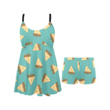 Sandwich Pattern Print Design 03 Chest Sexy Pleated Two Piece Swim Dress