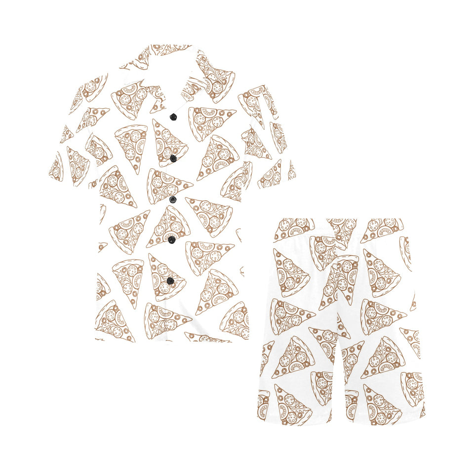 Hand drawn pizza pattern Men's V-Neck Short Pajama Set