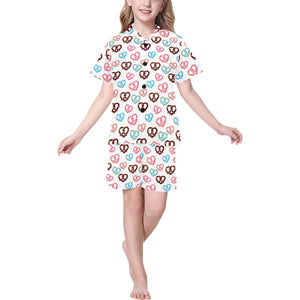 Pretzels Pattern Print Design 04 Kids' Boys' Girls' V-Neck Short Pajama Set