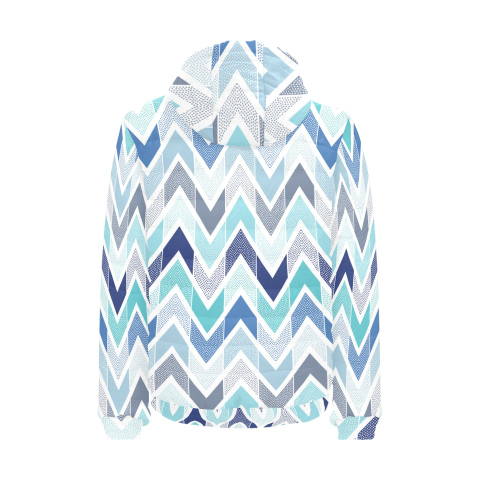 zigzag chevron blue pattern Men's Padded Hooded Jacket