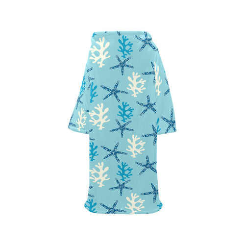 Blue starfish coral reef pattern Blanket Robe with Sleeves