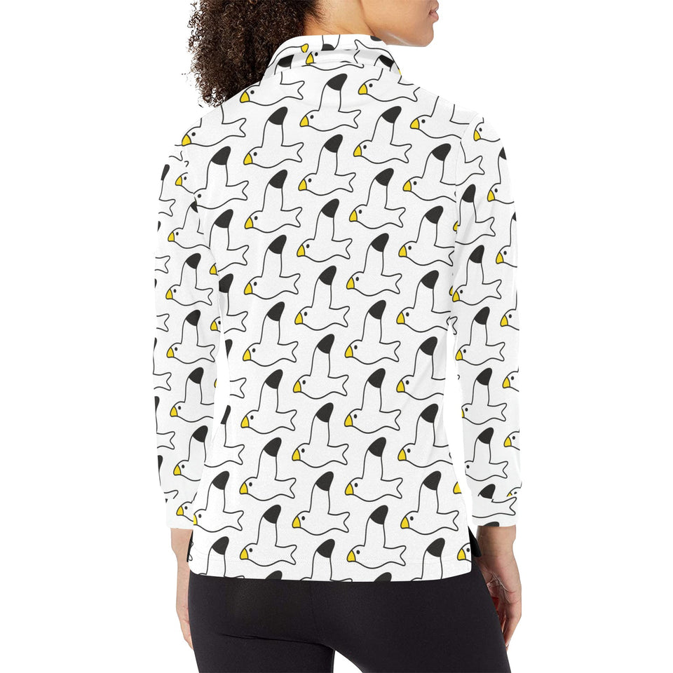 Seagull Pattern Print Design 05 Women's Long Sleeve Polo Shirt