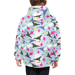 Stingray Pattern Print Design 01 Kids' Boys' Girls' Padded Hooded Jacket