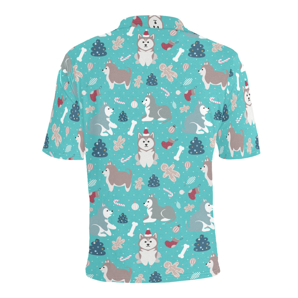 Christmas cute siberian husky puppie pattern Men's All Over Print Polo Shirt