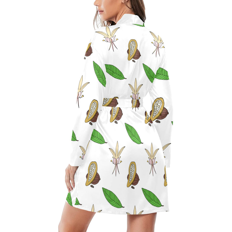 Color hand drawn cacao pattern Women's Long Sleeve Belted Night Robe