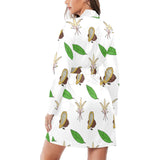 Color hand drawn cacao pattern Women's Long Sleeve Belted Night Robe