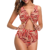 Beautiful Chili peppers pattern Chest Bowknot High Waisted Bikini Swimsuit