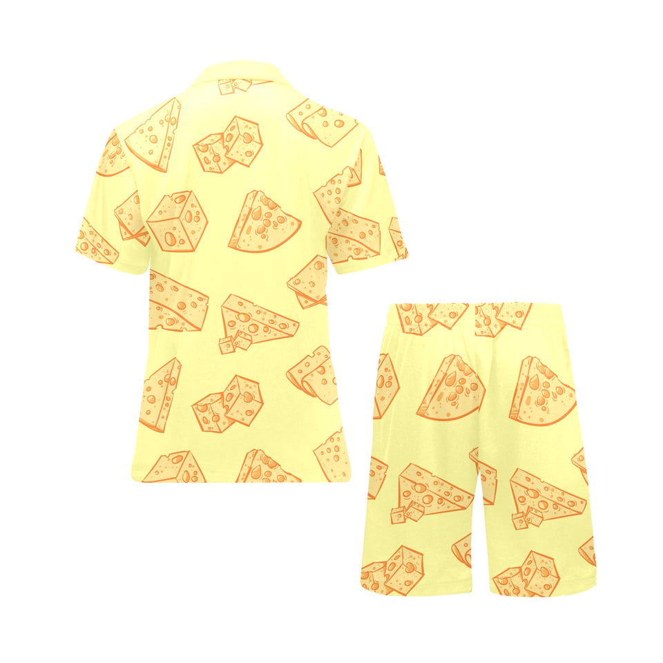 Cheese design pattern Men's V-Neck Short Pajama Set