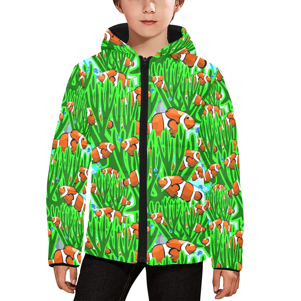 Clown Fish Pattern Print Design 01 Kids' Boys' Girls' Padded Hooded Jacket