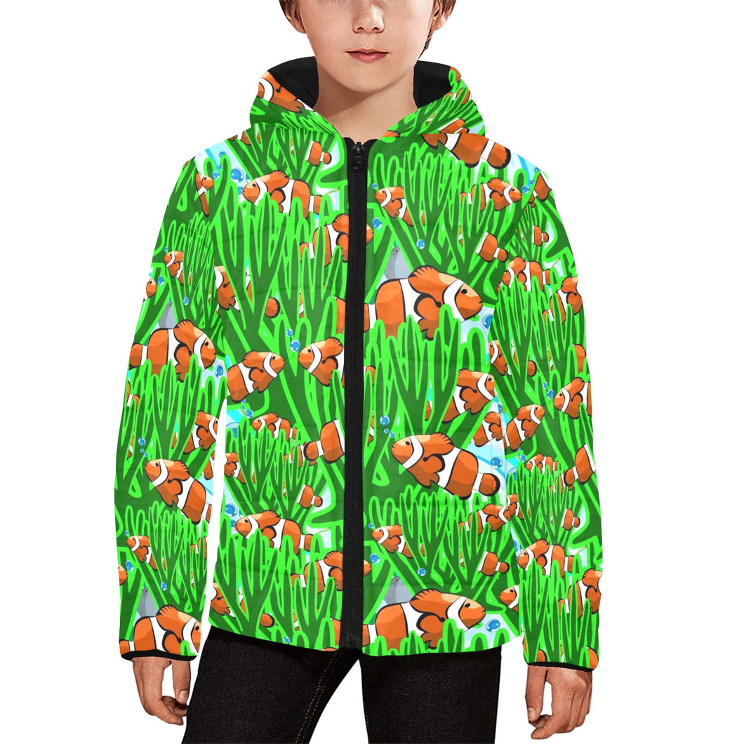 Clown Fish Pattern Print Design 01 Kids' Boys' Girls' Padded Hooded Jacket