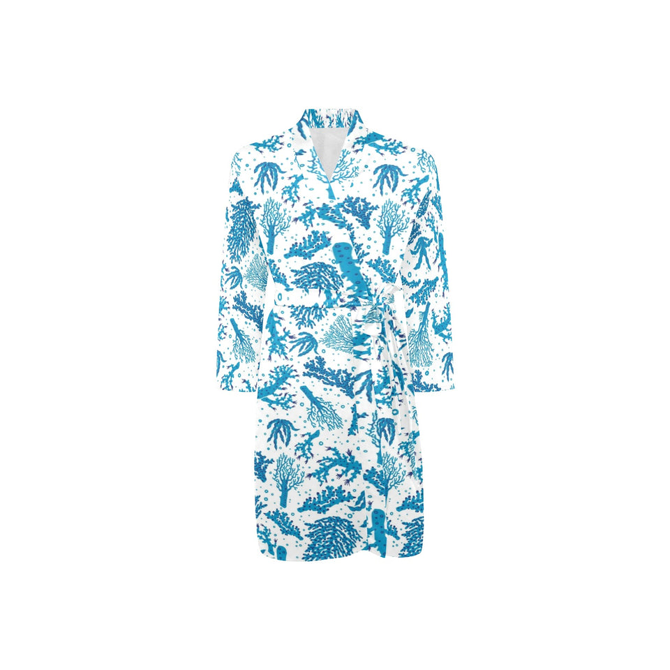 Coral Reef Pattern Print Design 01 Men's Long Sleeve Belted Night Robe
