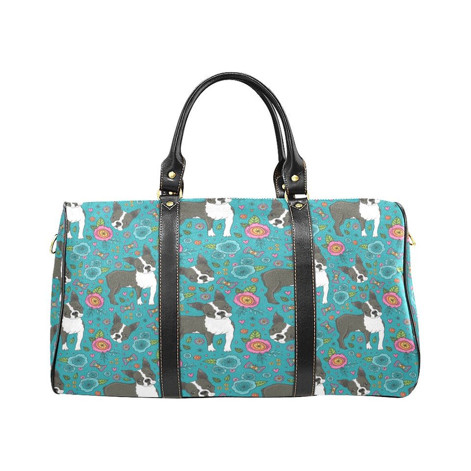 Boston terrier beautiful flower pattern Travel Bag